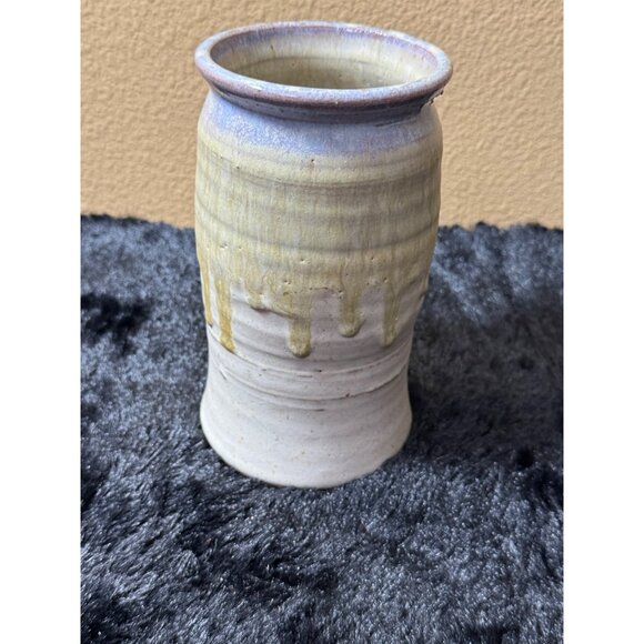 Vintage Handcrafted Ceramic Vase With Drip Glaze Design Signed Bottom Stands 7" - Picture 1 of 7